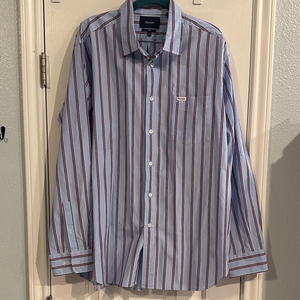 Faconnable Blue and Red Striped Button Down Shirt Classic Men’s XXL Workwear